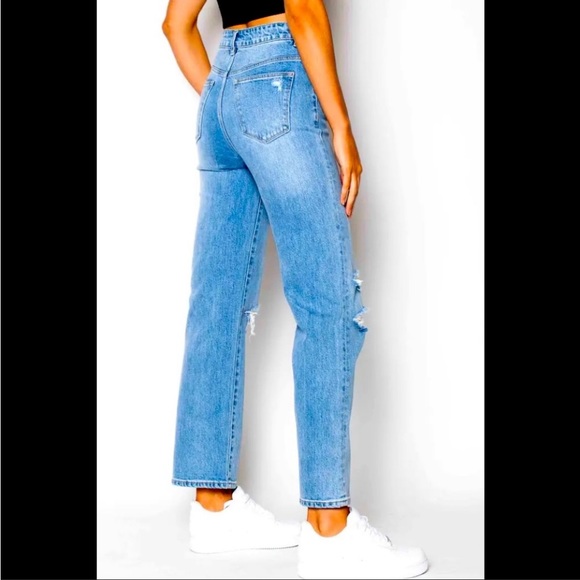 ZGY Denim Reality Blue 100% Organic Cotton High Rise Rip Straight Leg Jeans Sz29 - Picture 3 of 15